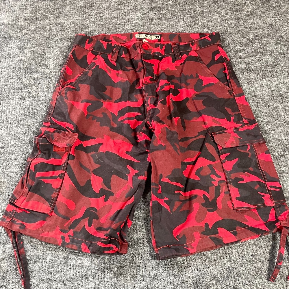 VTG Noiz Shorts Mens 38 Red Camo Camouflage Cargo Pcokets Streetwear Y2K Hip Hop